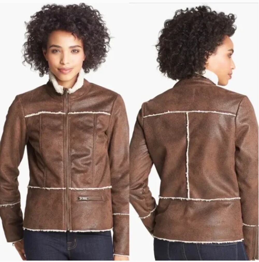 Prana Brown Cream Esme Sherpa Faux Suede Jacket
